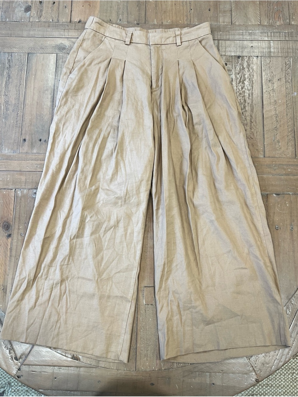 Maeve Anthropologie Wide Leg Pleat Front Ankle Pants Small Petite Khaki Casual